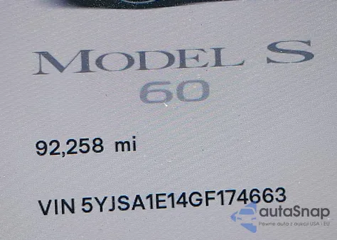 2016 Tesla Model S 60/70/75/85 from USA, damaged, VIN 5YJSA1E14GF174663